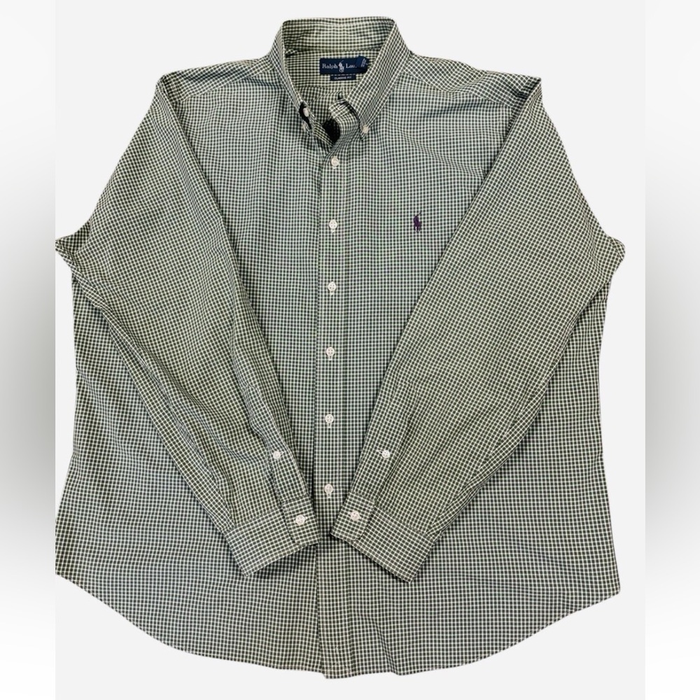 RALPH LAUREN CLASSIC FIT MENS GREEN WHITE GINGHAM PLAID BUTTON DOWN SHIRT SZ XXL